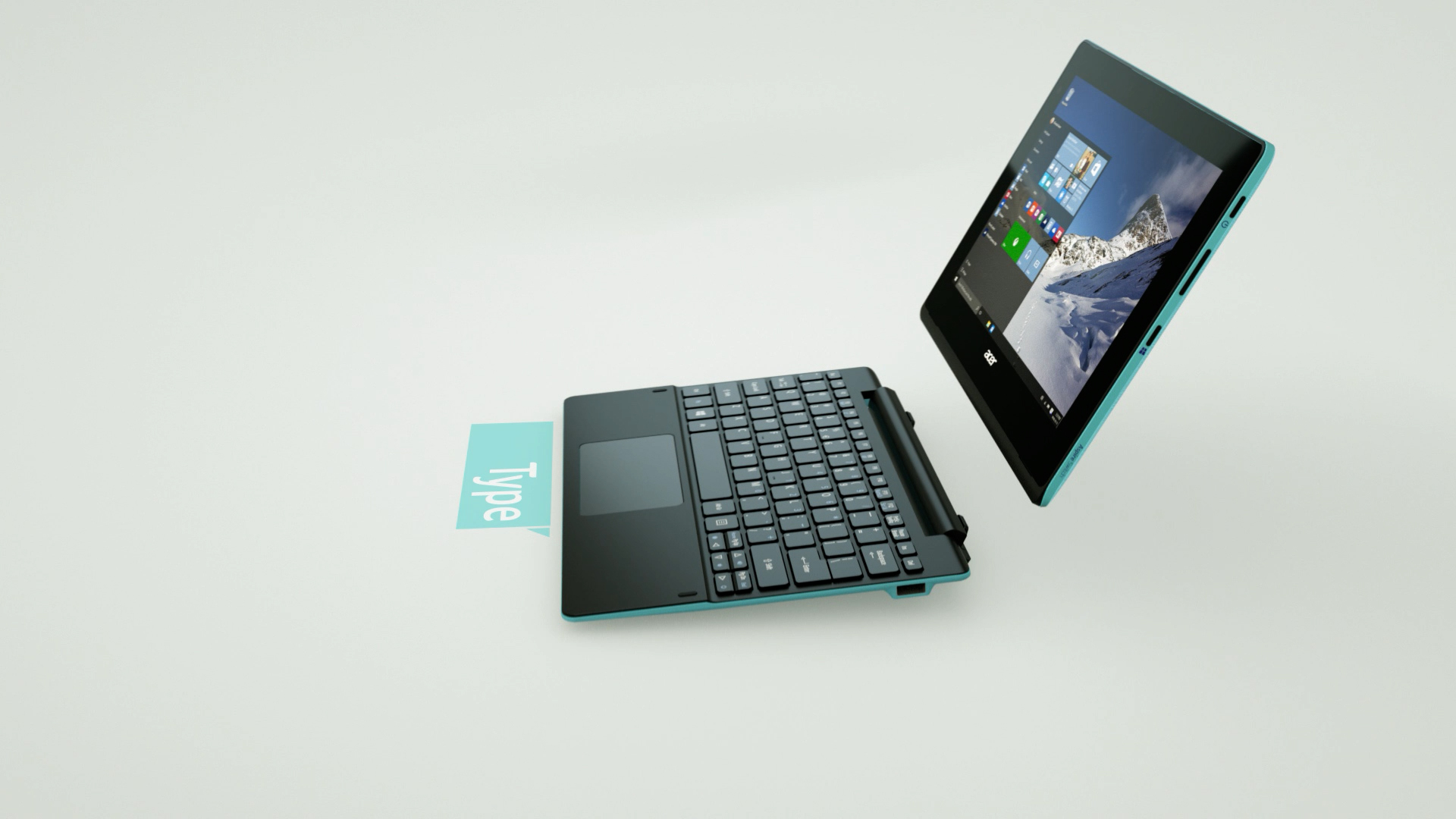 The Aspire tablet lifting clear of its keyboard dock mid-air